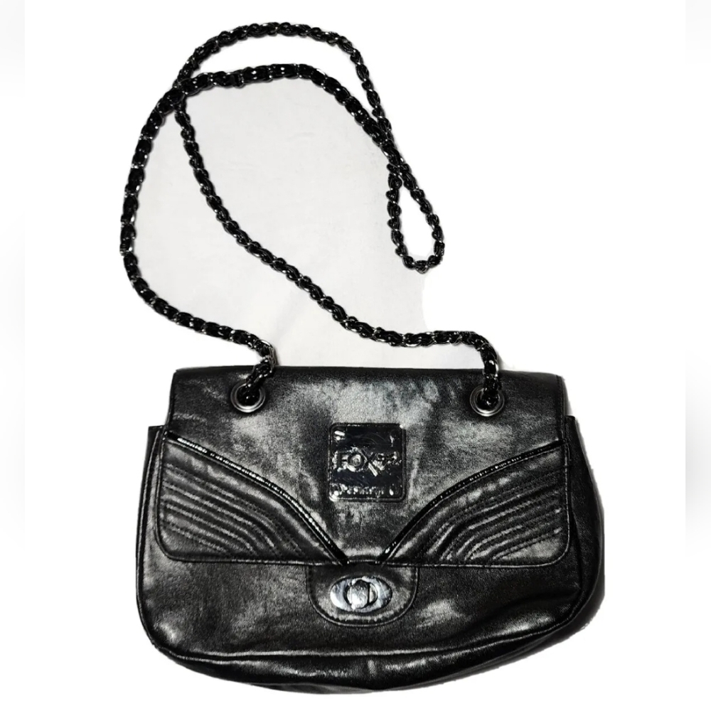 FOX RACING Black Crossbody Purse Chain Straps Handles RARE Faux Leather FX